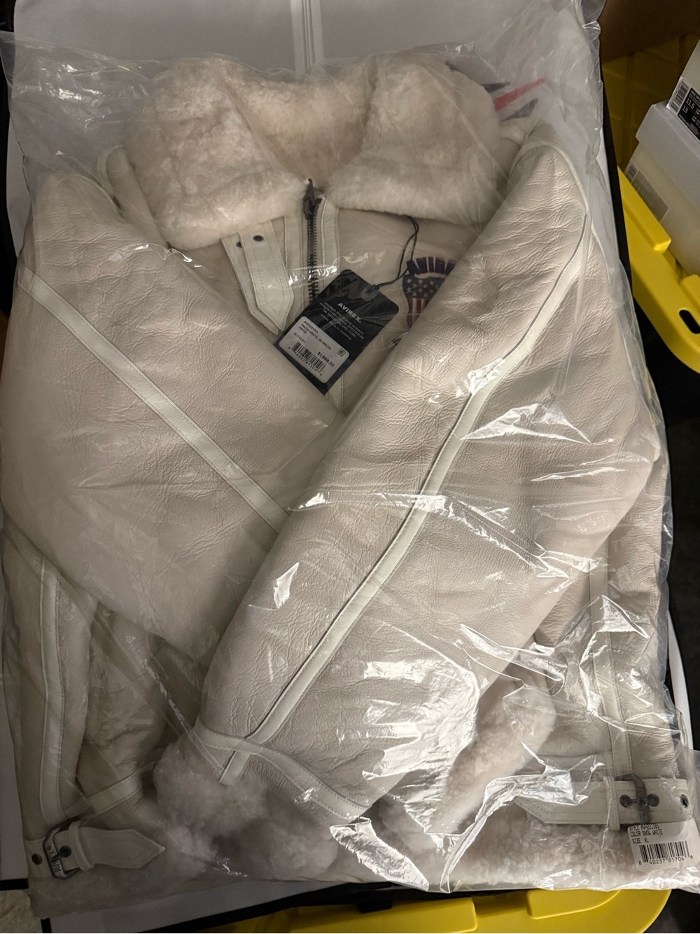 Avirex Cream Faux Shearling Leather Jacket